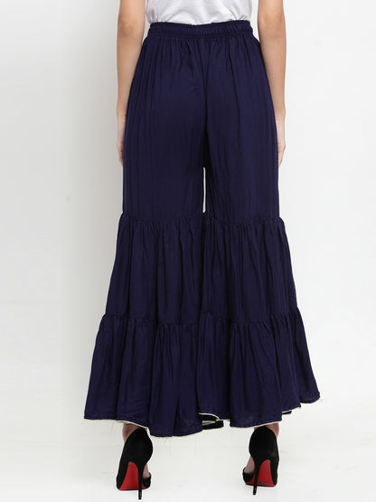 Navy Blue Boho Harem Peasant Pants – Flared Palazzo with Drawstring | Indiaista