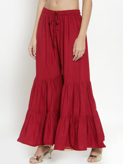 Maroon Boho Harem Pants – Flared Tiered Palazzo for Women | Indiaista