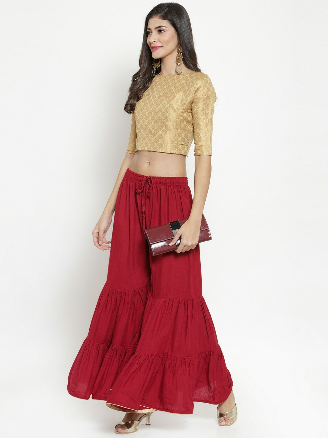 Maroon Boho Harem Pants – Flared Tiered Palazzo for Women | Indiaista