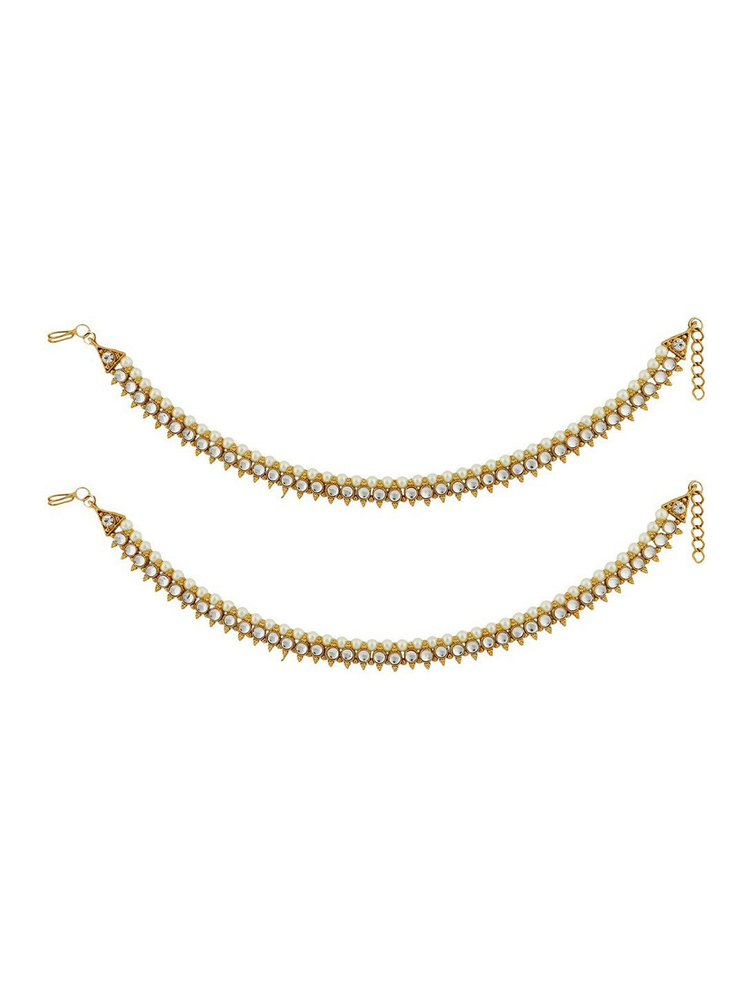 Set of 2 Gold-Plated Kundan Anklets – Traditional Beaded Payal for Women & Girls