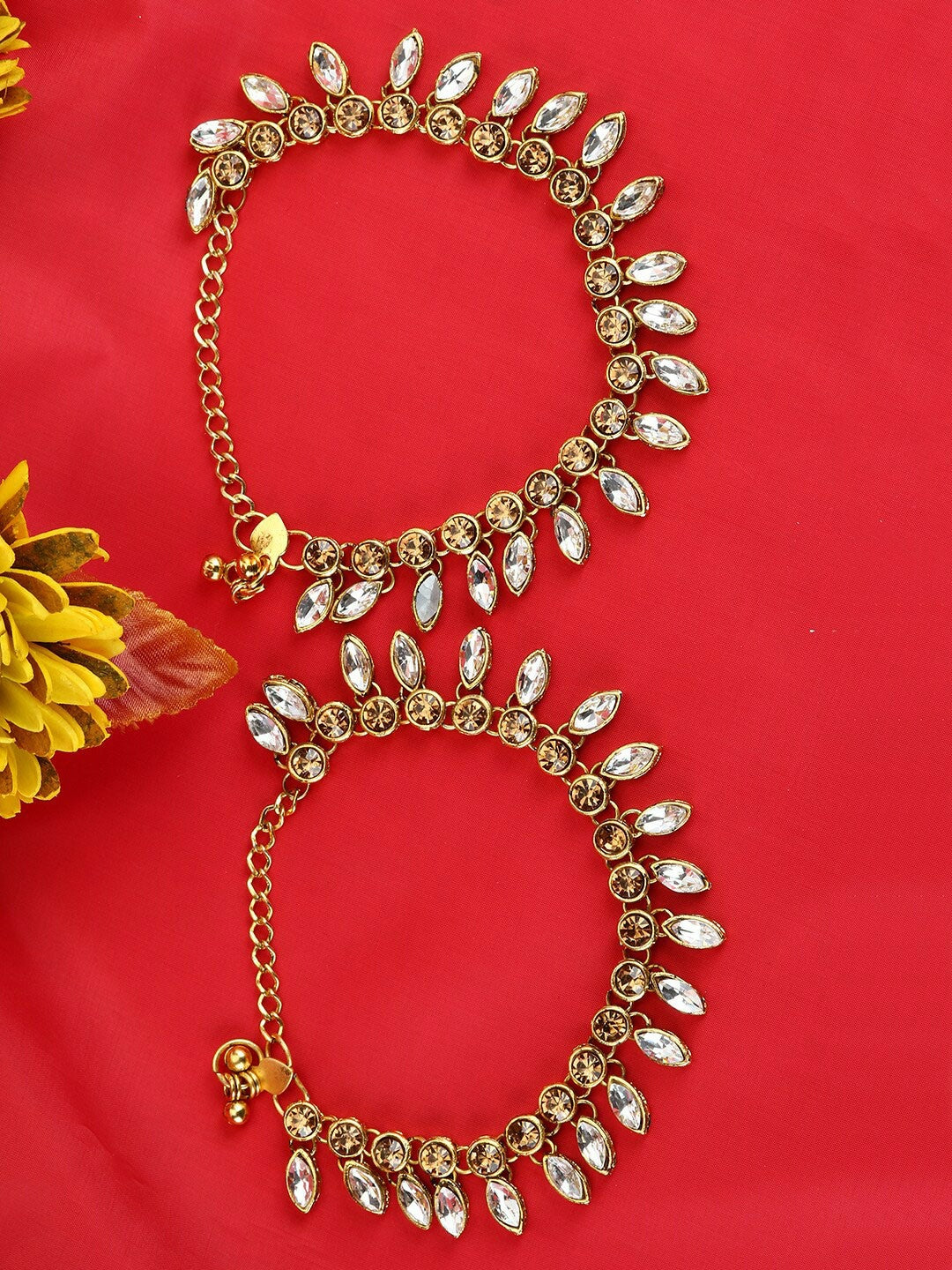 Gold-Plated Kundan-Studded Anklets – Traditional Indian Payal for Women & Girls