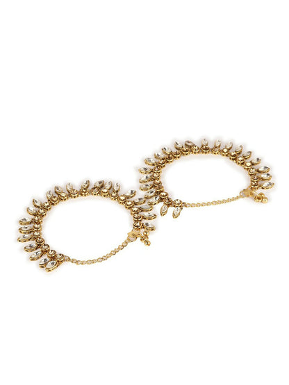 Gold-Plated Kundan-Studded Anklets – Traditional Indian Payal for Women & Girls