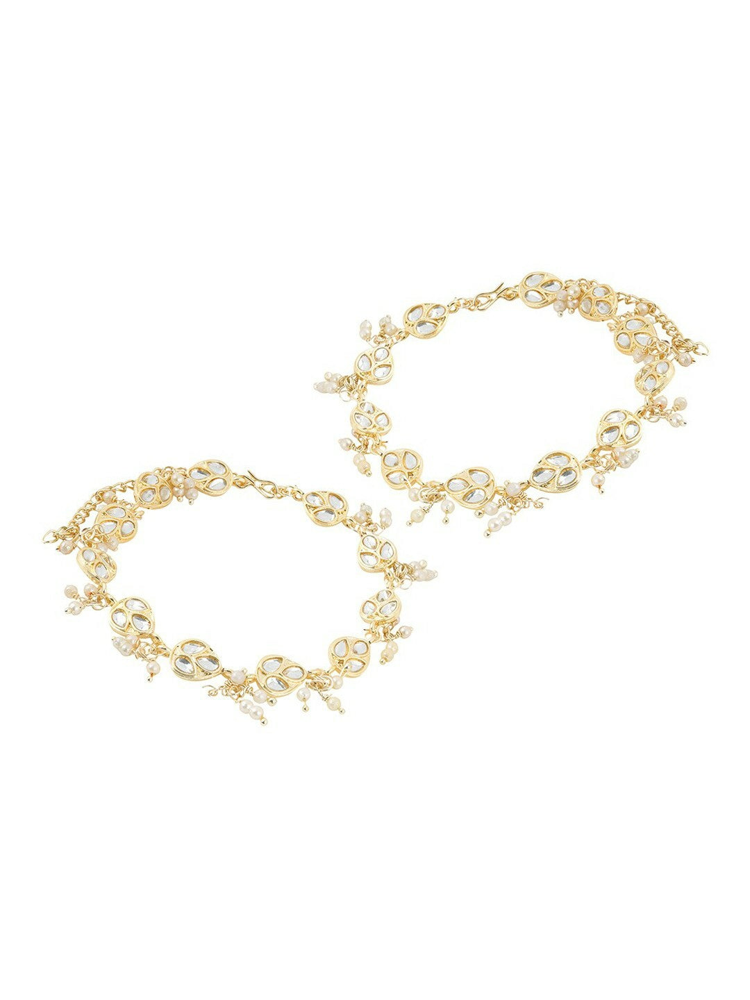 Pack of 2 Polki Anklets – Stone-Studded & Pearl Beaded Traditional Foot Jewelry