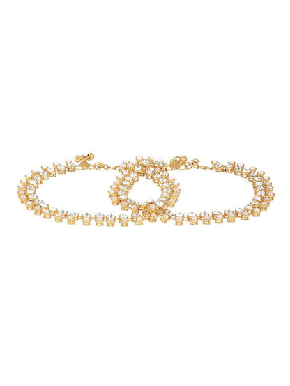 Set of 2 Gold-Plated Kundan-Studded Pearl Anklets – Traditional Indian Jewelry