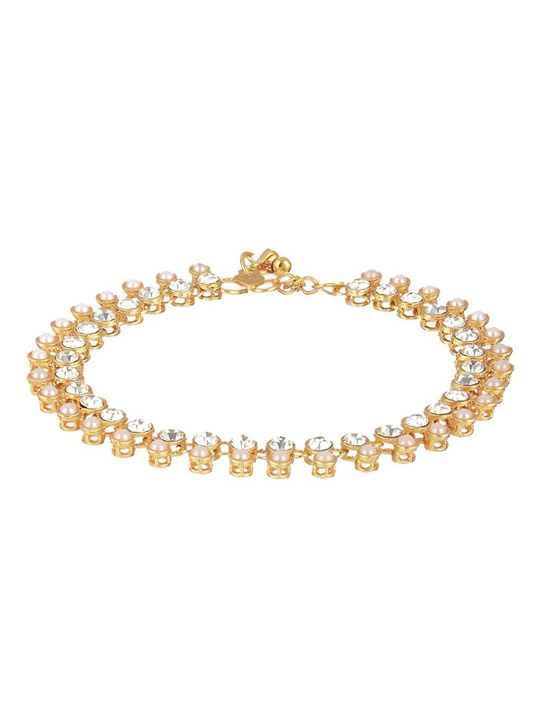 Set of 2 Gold-Plated Kundan-Studded Pearl Anklets – Traditional Indian Jewelry