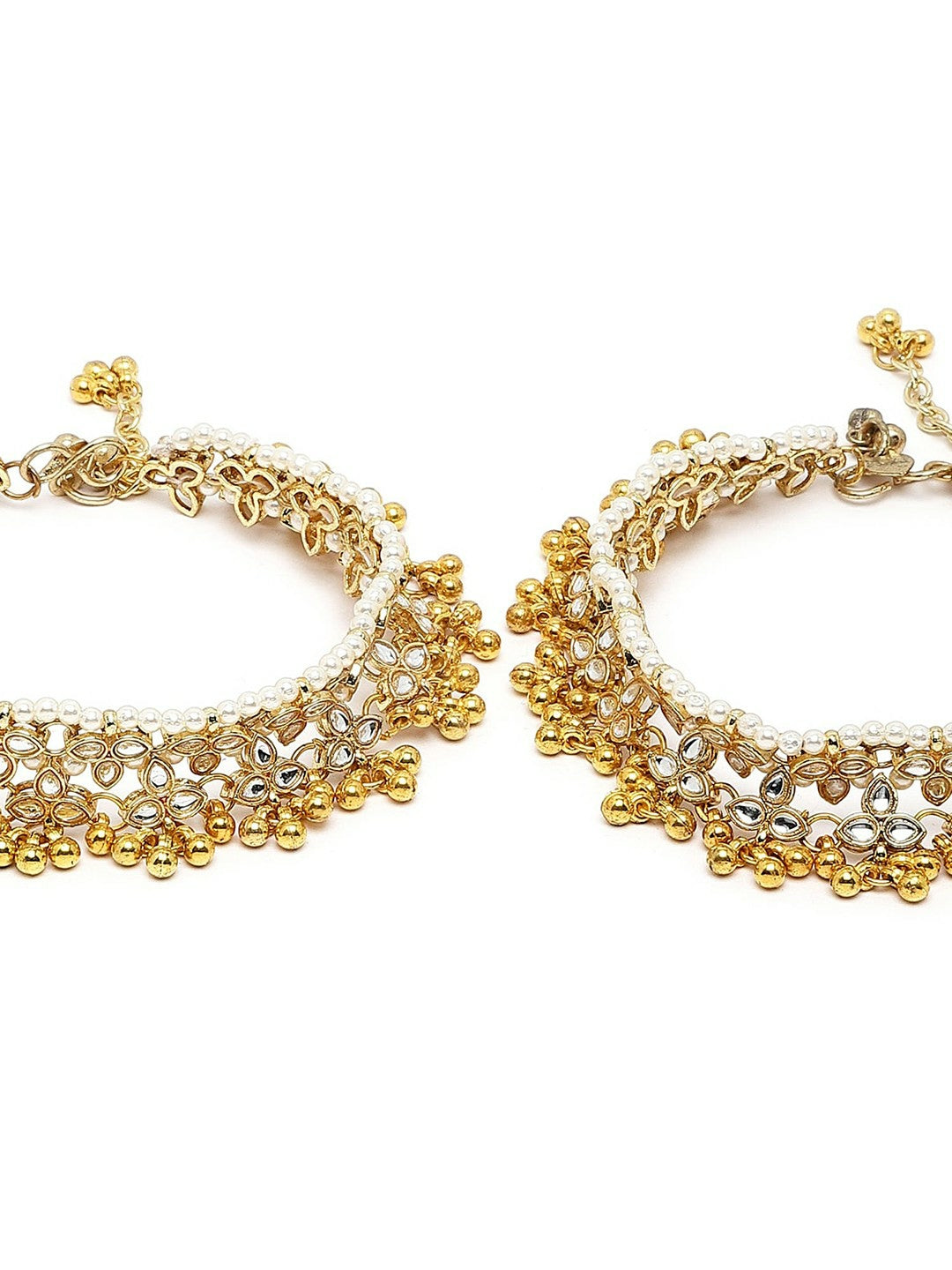 Set of 2 Gold-Plated White Kundan Anklets – Traditional Indian Jewelry for Women