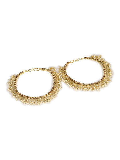 Set of 2 Gold-Plated Kundan Beaded Anklets – Traditional Indian Ethnic Jewelry