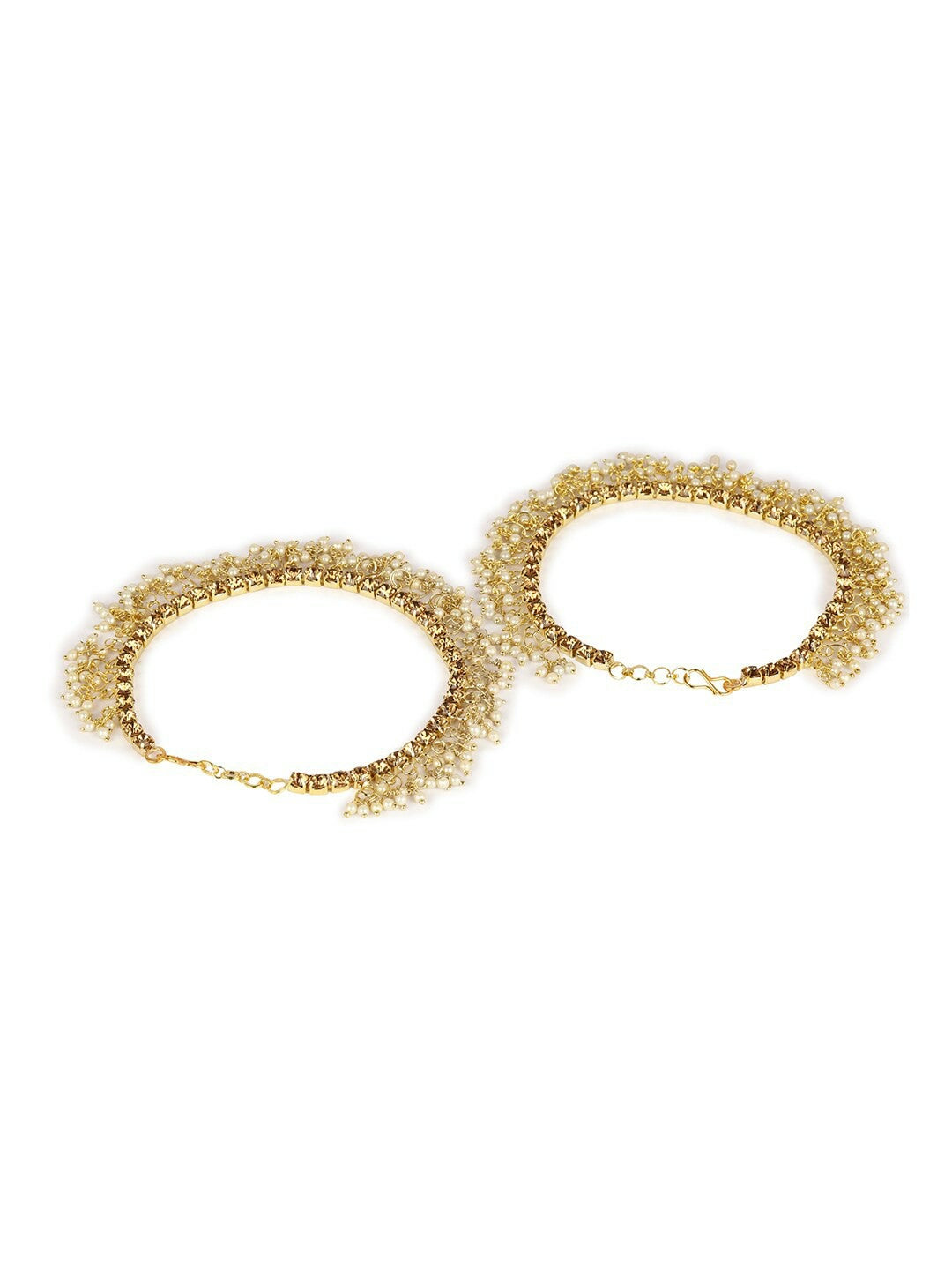 Set of 2 Gold-Plated Kundan Beaded Anklets – Traditional Indian Ethnic Jewelry