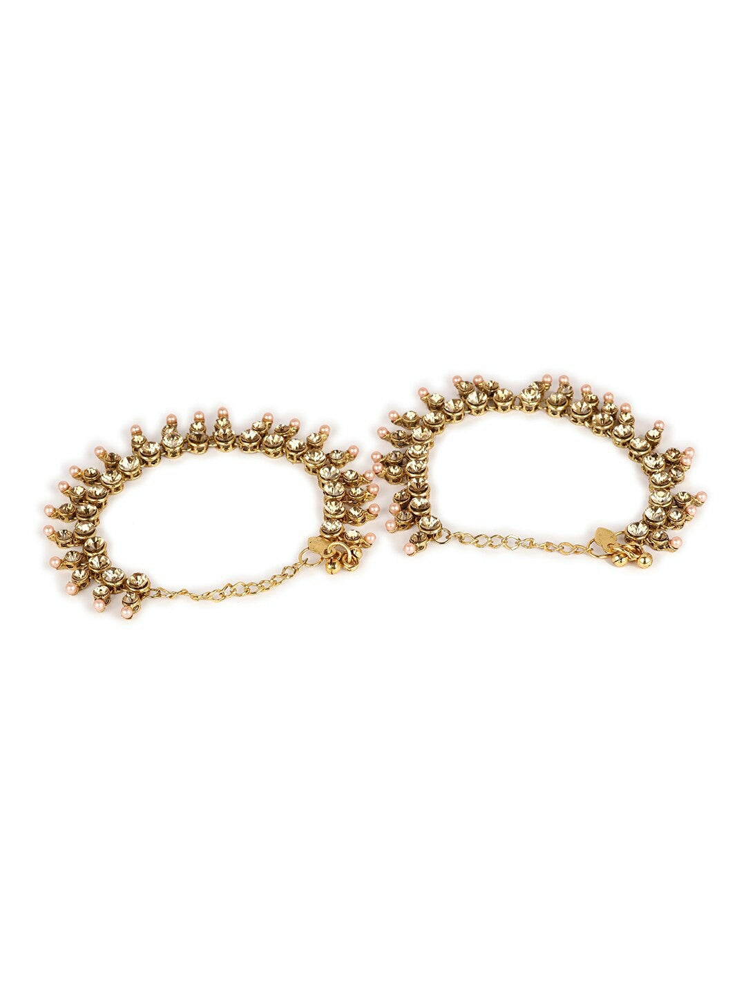 Set of 2 Gold-Plated Kundan Studded Beaded Anklets – Traditional Ethnic Foot Jewelry