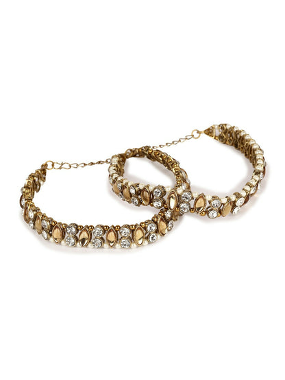 Gold-Plated Kundan-Studded & Beaded Anklets – Traditional Indian Foot Jewelry for Women