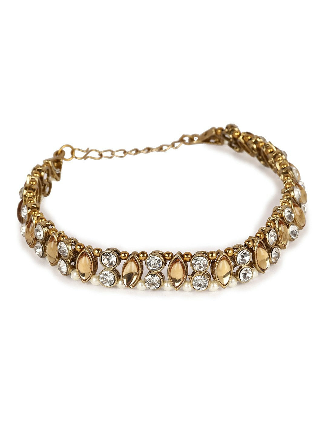 Gold-Plated Kundan-Studded & Beaded Anklets – Traditional Indian Foot Jewelry for Women