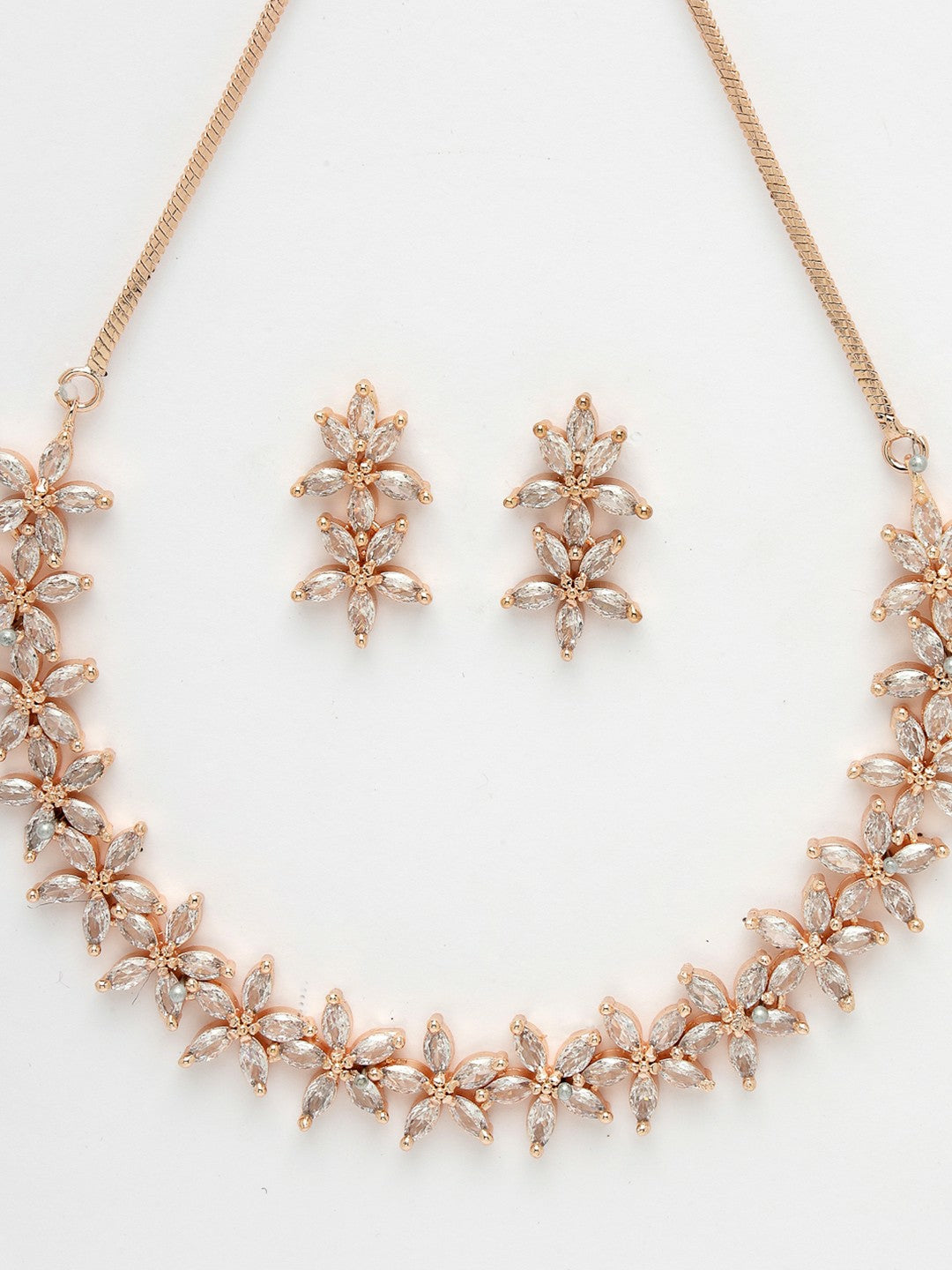 Women Gold Plated CZ Stone Handcrafted Choker Necklace Set with Earrings