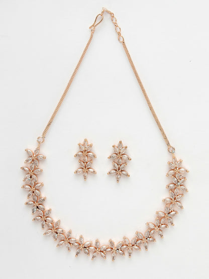 Women Gold Plated CZ Stone Handcrafted Choker Necklace Set with Earrings