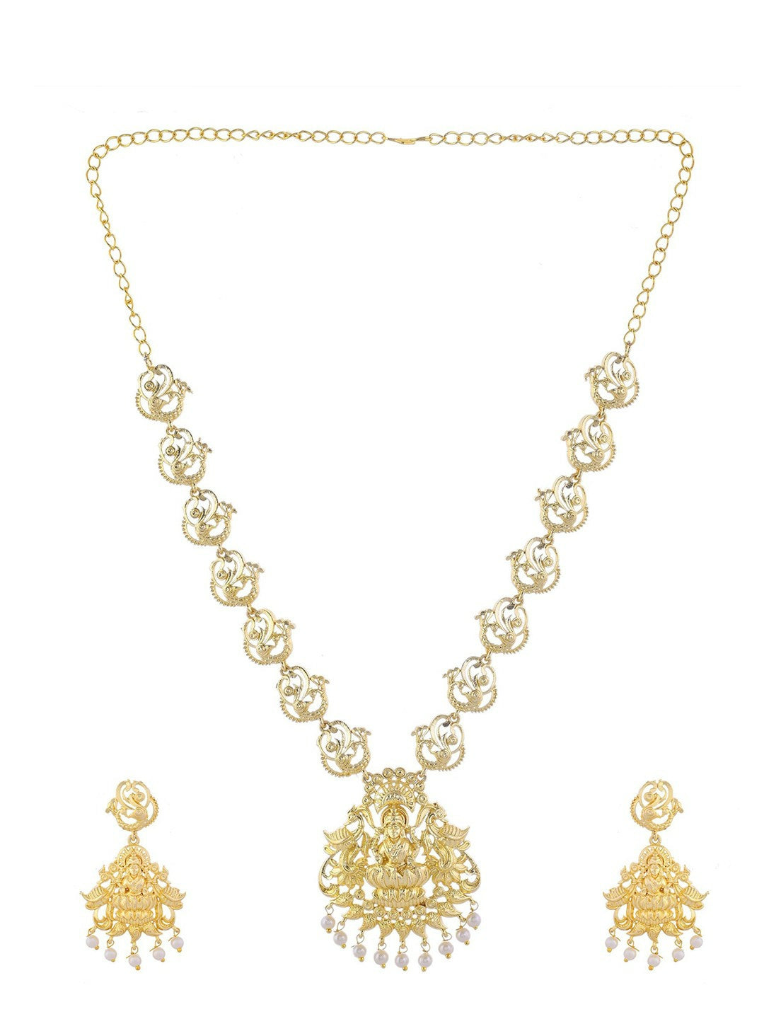 Gold Plated Anti Tarnish Temple Jewellery Set with Earrings