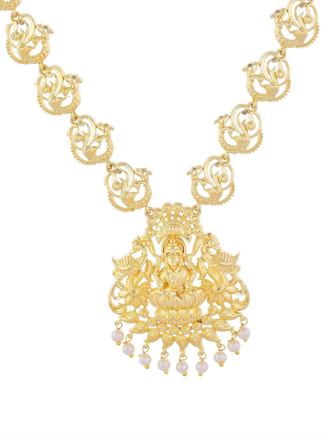 Gold Plated Anti Tarnish Temple Jewellery Set with Earrings