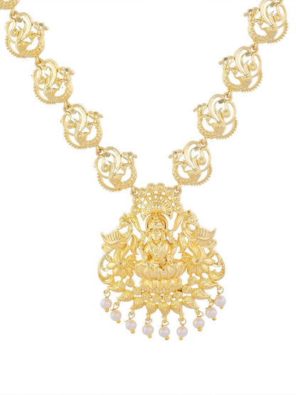 Gold Plated Anti Tarnish Temple Jewellery Set with Earrings