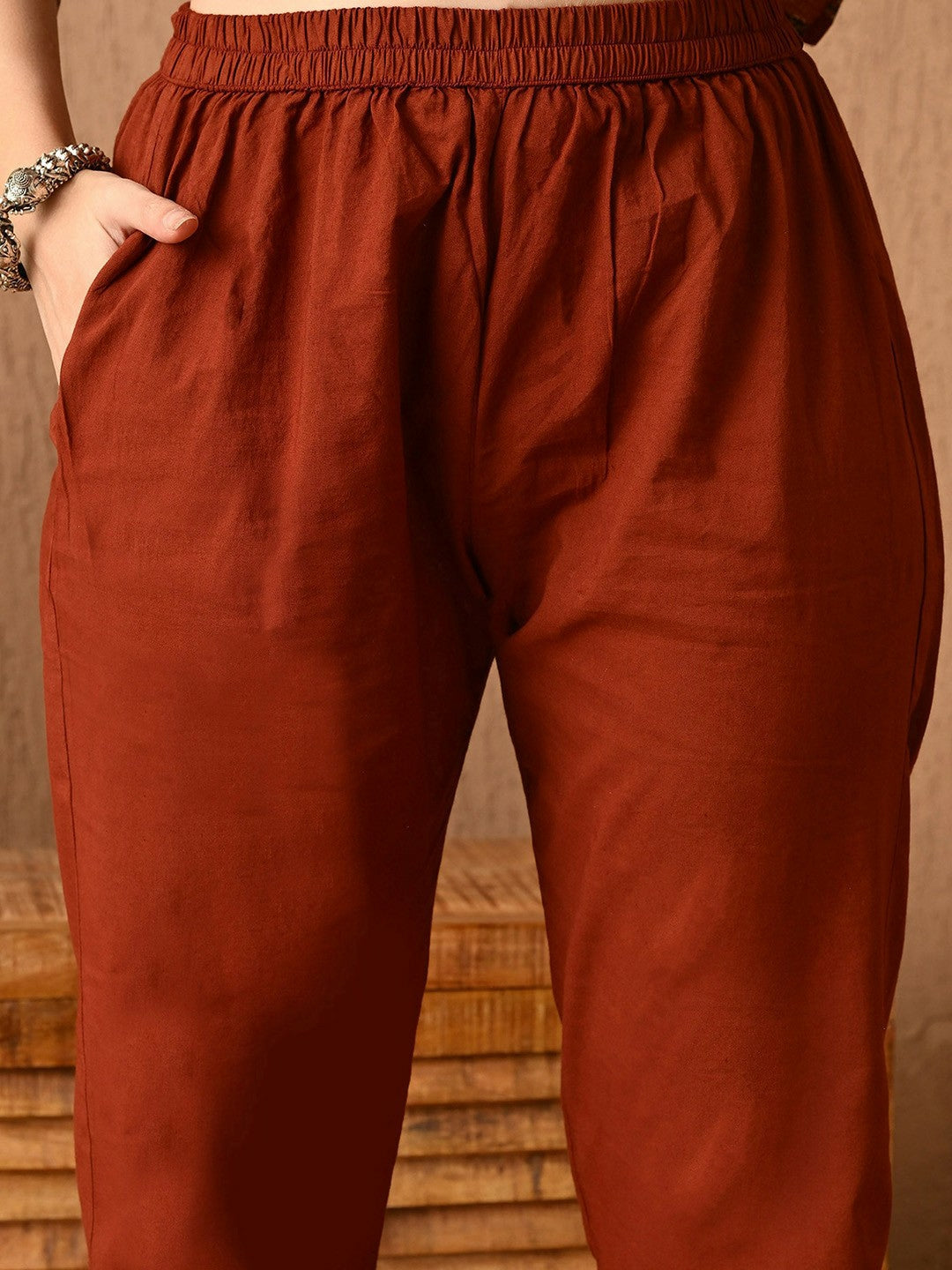 Brown Floral Printed Kurta with Trousers & Dupatta