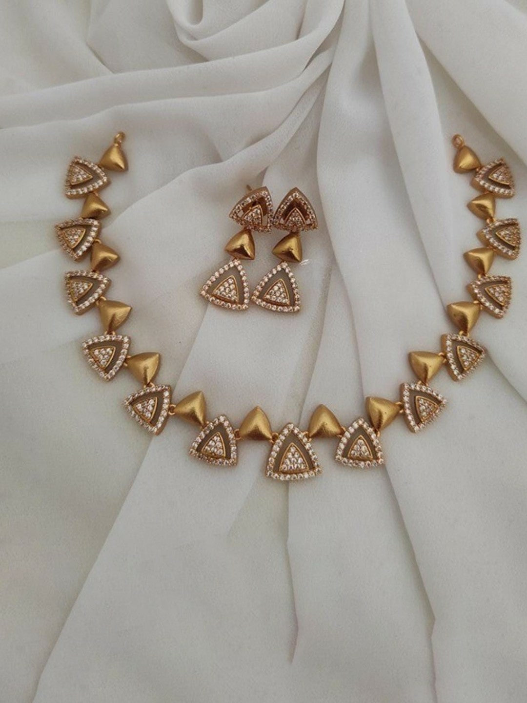 Gold-Plated Zircon & Pearl Beaded Choker Necklace Set