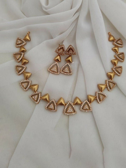 Gold-Plated Zircon & Pearl Beaded Choker Necklace Set