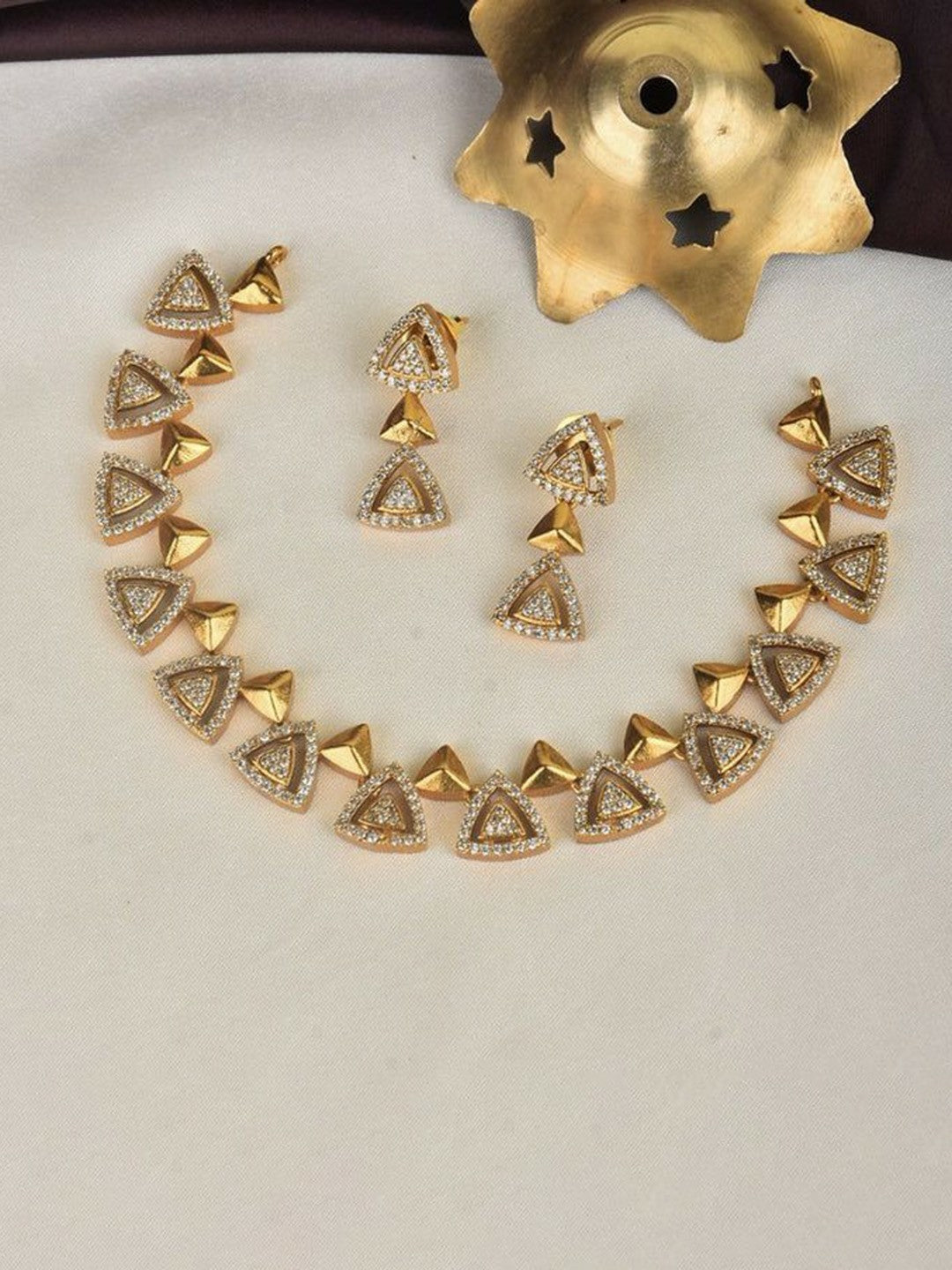 Gold-Plated Zircon & Pearl Beaded Choker Necklace Set