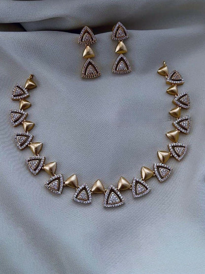 Gold-Plated Zircon & Pearl Beaded Choker Necklace Set