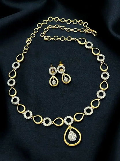 Gold-Plated Red & White Zirconia Choker Set with Earrings