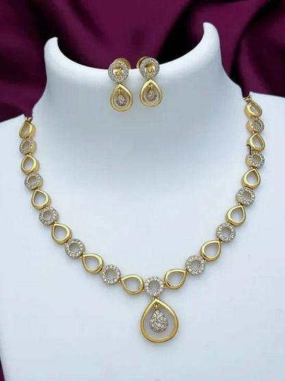 Gold-Plated Red & White Zirconia Choker Set with Earrings