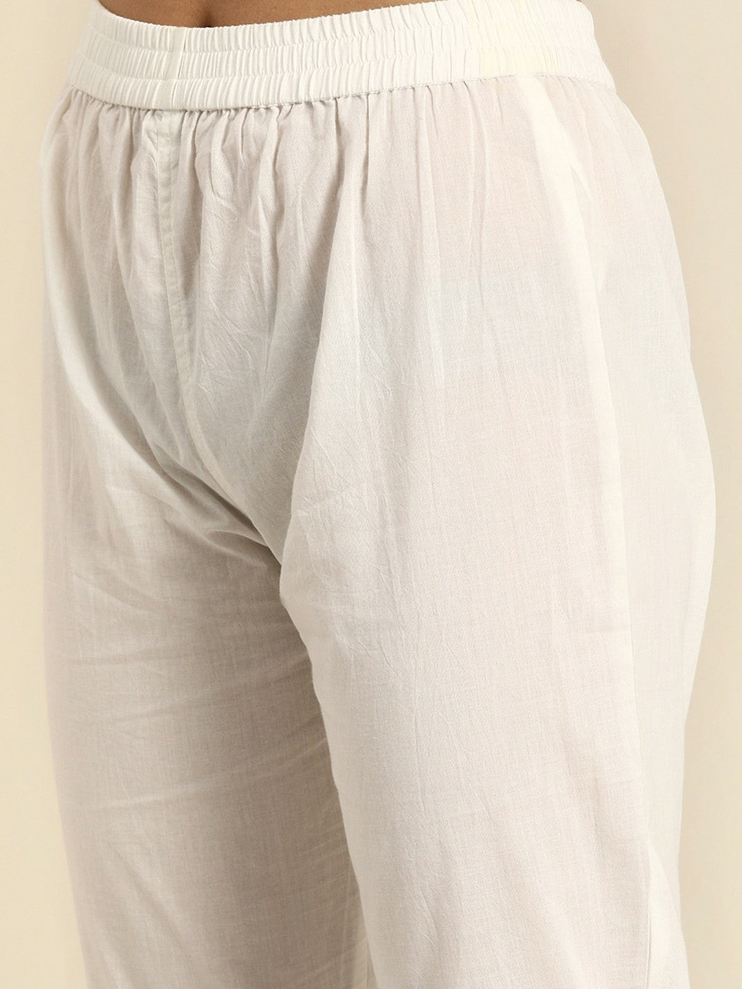 White Woven A-Line Kurta with Trousers & Dupatta