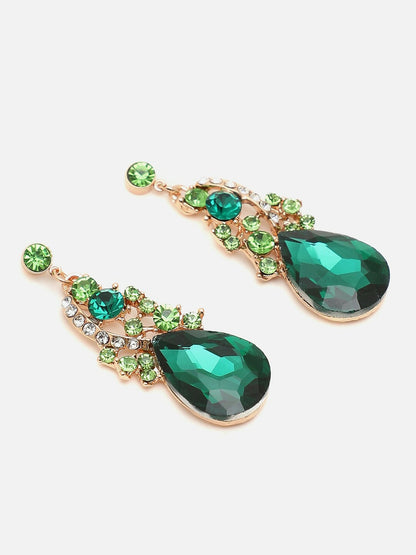 Green Stone-Studded Gold-Plated Choker Necklace & Earrings Set