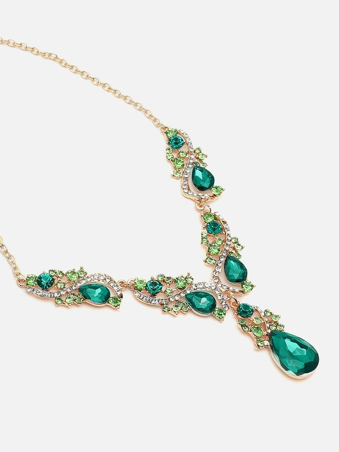 Green Stone-Studded Gold-Plated Choker Necklace & Earrings Set