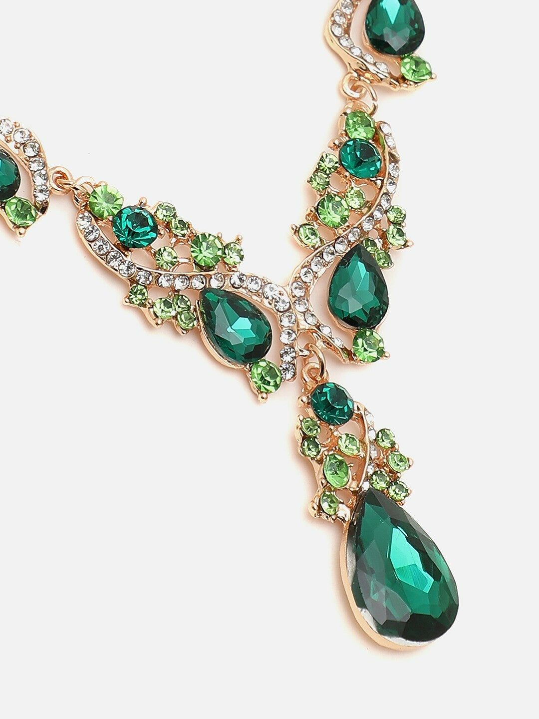 Green Stone-Studded Gold-Plated Choker Necklace & Earrings Set