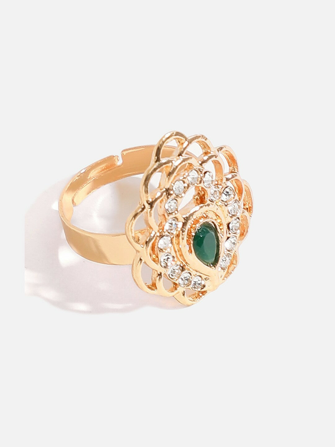 Green Stone-Studded Gold-Plated Necklace & Earrings
