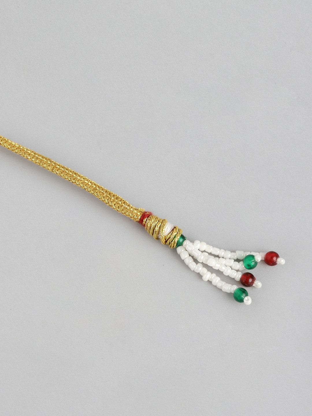 Gold-Toned Green Stone Studded Beaded Necklace Set with Drop Earrings