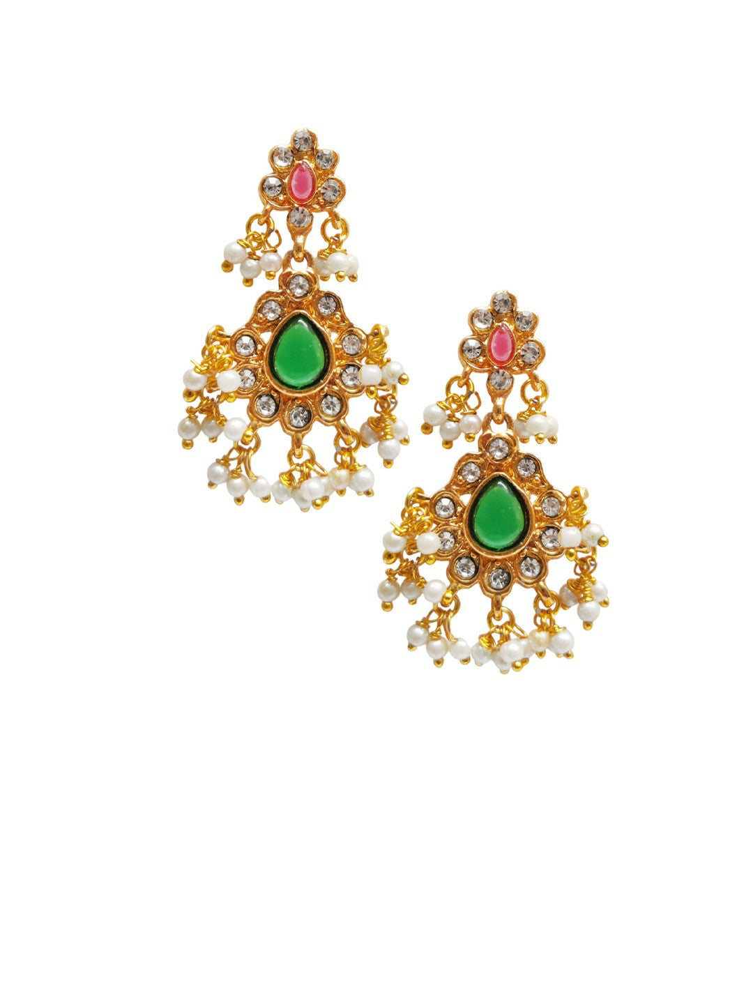 Gold-Toned Temple Necklace Set with Stone & Pearl Detailing