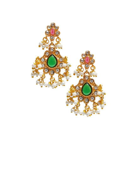 Gold-Toned Temple Necklace Set with Stone & Pearl Detailing