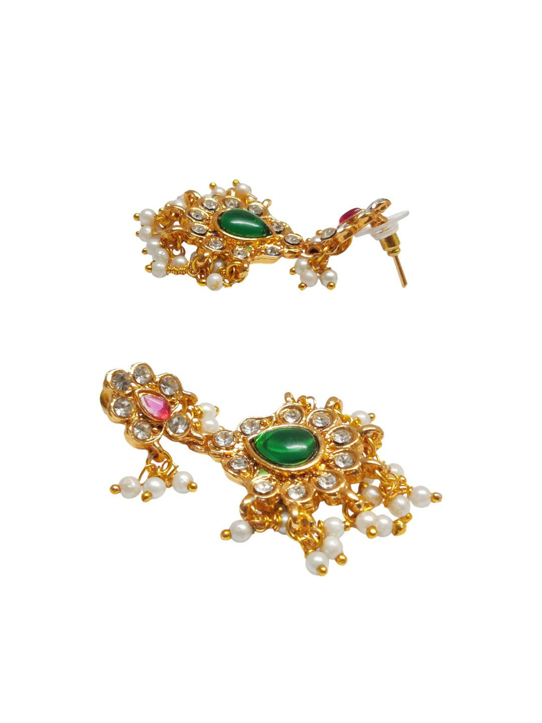 Gold-Toned Temple Necklace Set with Stone & Pearl Detailing