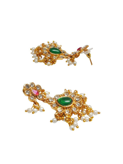 Gold-Toned Temple Necklace Set with Stone & Pearl Detailing