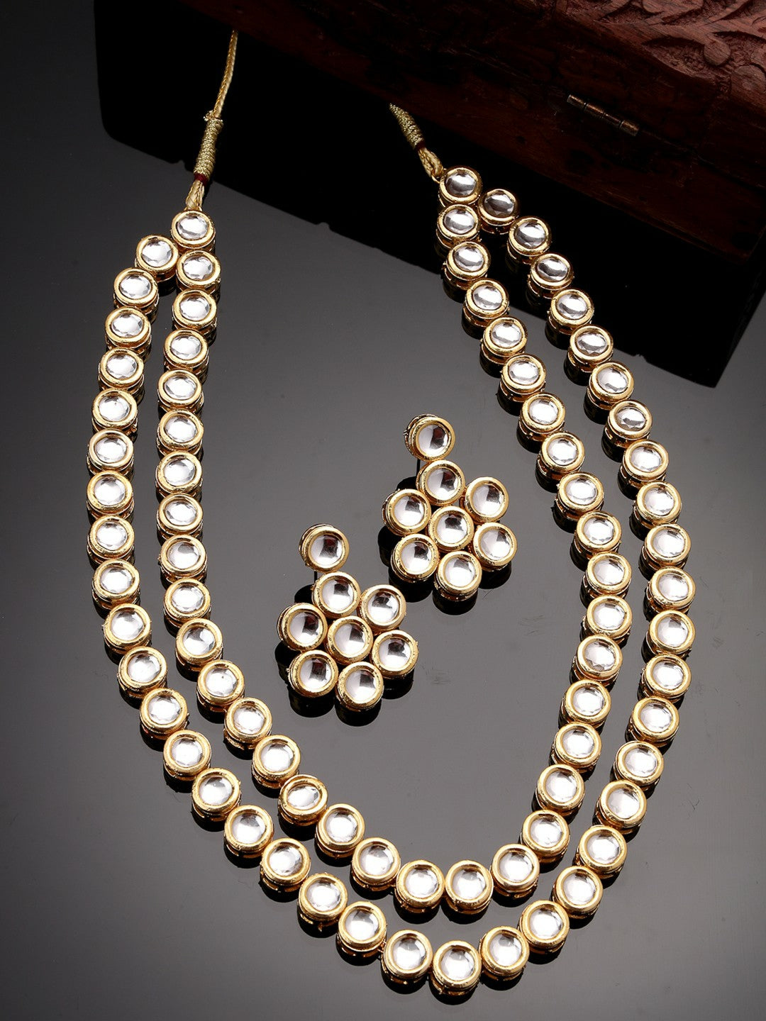Women Gold-Tone Kundan Studded 2-Layered Necklace with Earrings