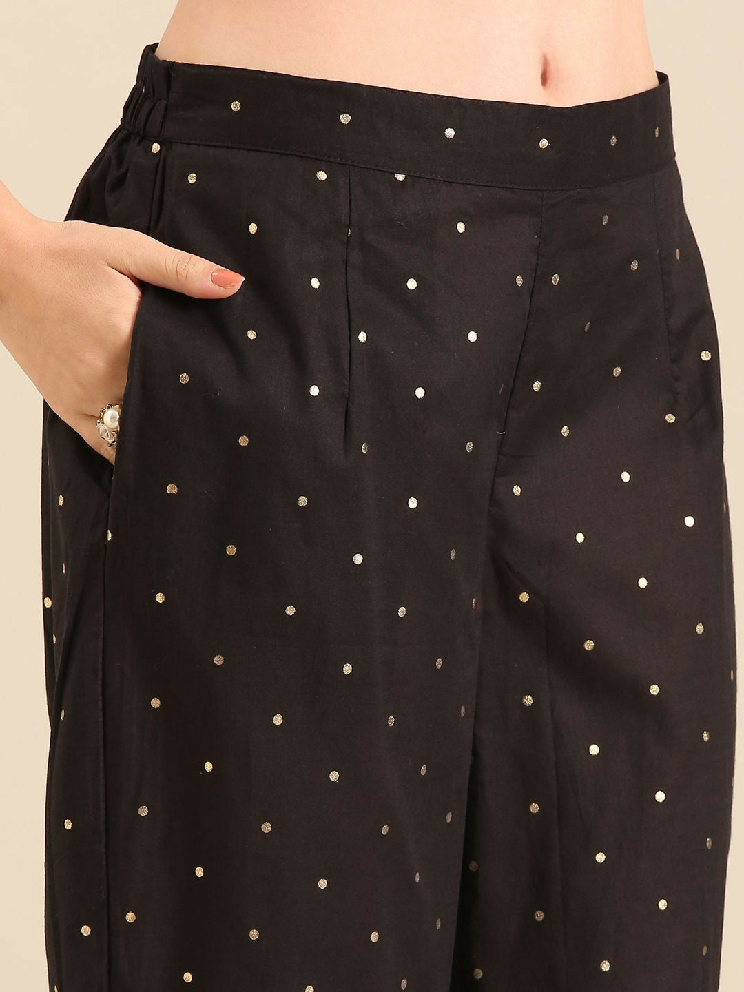 Black Floral Embroidered Cotton Kurta Set with Trousers & Dupatta