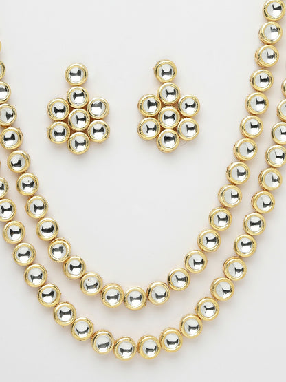 Women Gold-Tone Kundan Studded 2-Layered Necklace with Earrings