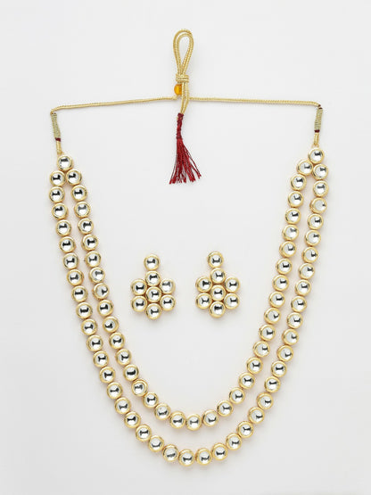 Women Gold-Tone Kundan Studded 2-Layered Necklace with Earrings