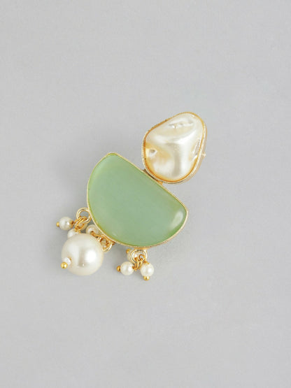 Gold-Plated Mother of Pearl & Quartz Studded Long Necklace with Earrings