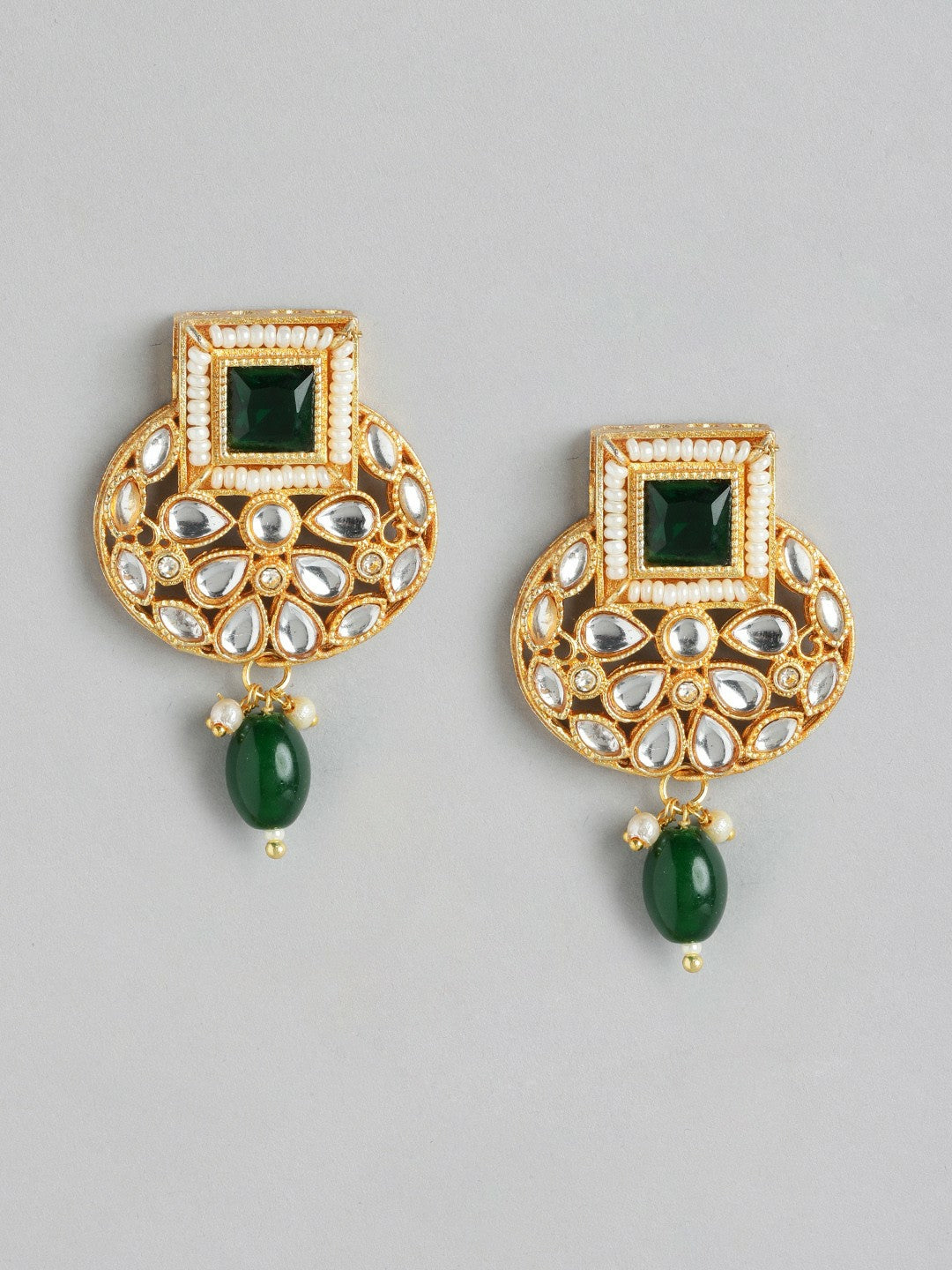 Gold-Plated Kundan Beaded Layered Necklace Set with Earrings