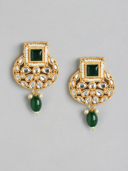 Gold-Plated Kundan Beaded Layered Necklace Set with Earrings