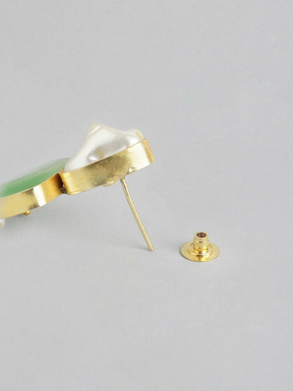 Gold-Plated Mother of Pearl & Quartz Studded Long Necklace with Earrings