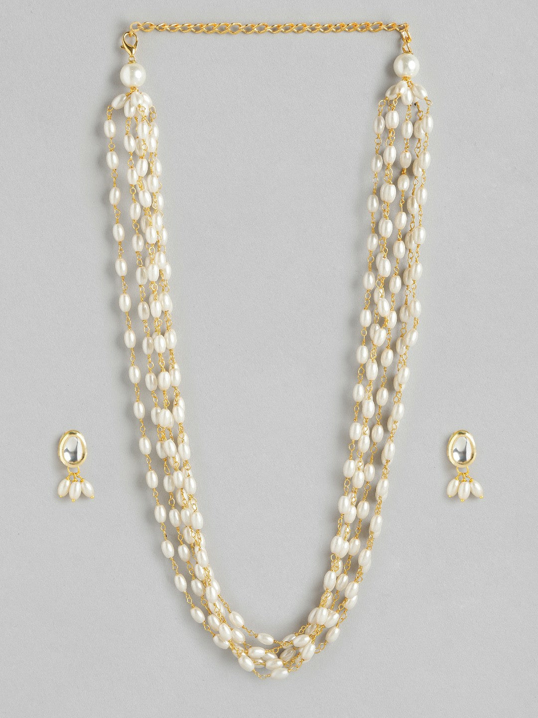 Gold-Plated Kundan Layered Necklace & Earrings Set