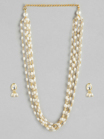 Gold-Plated Kundan Layered Necklace & Earrings Set