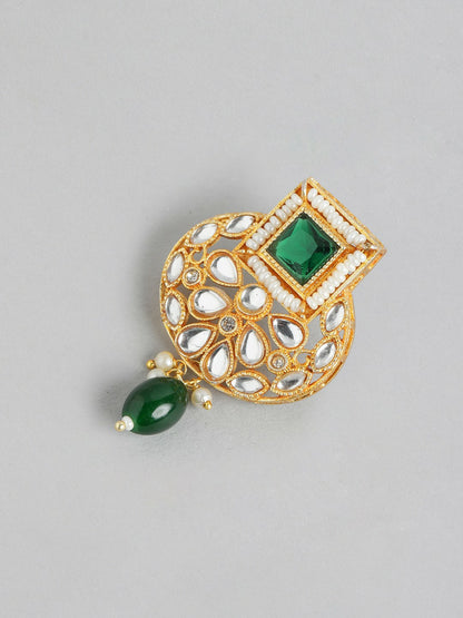 Gold-Plated Kundan Beaded Layered Necklace Set with Earrings