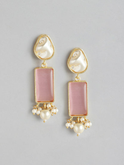 Gold Plated Baby Pink MOP & Quartz Necklace & Earring Set
