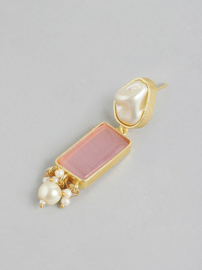Gold Plated Baby Pink MOP & Quartz Necklace & Earring Set